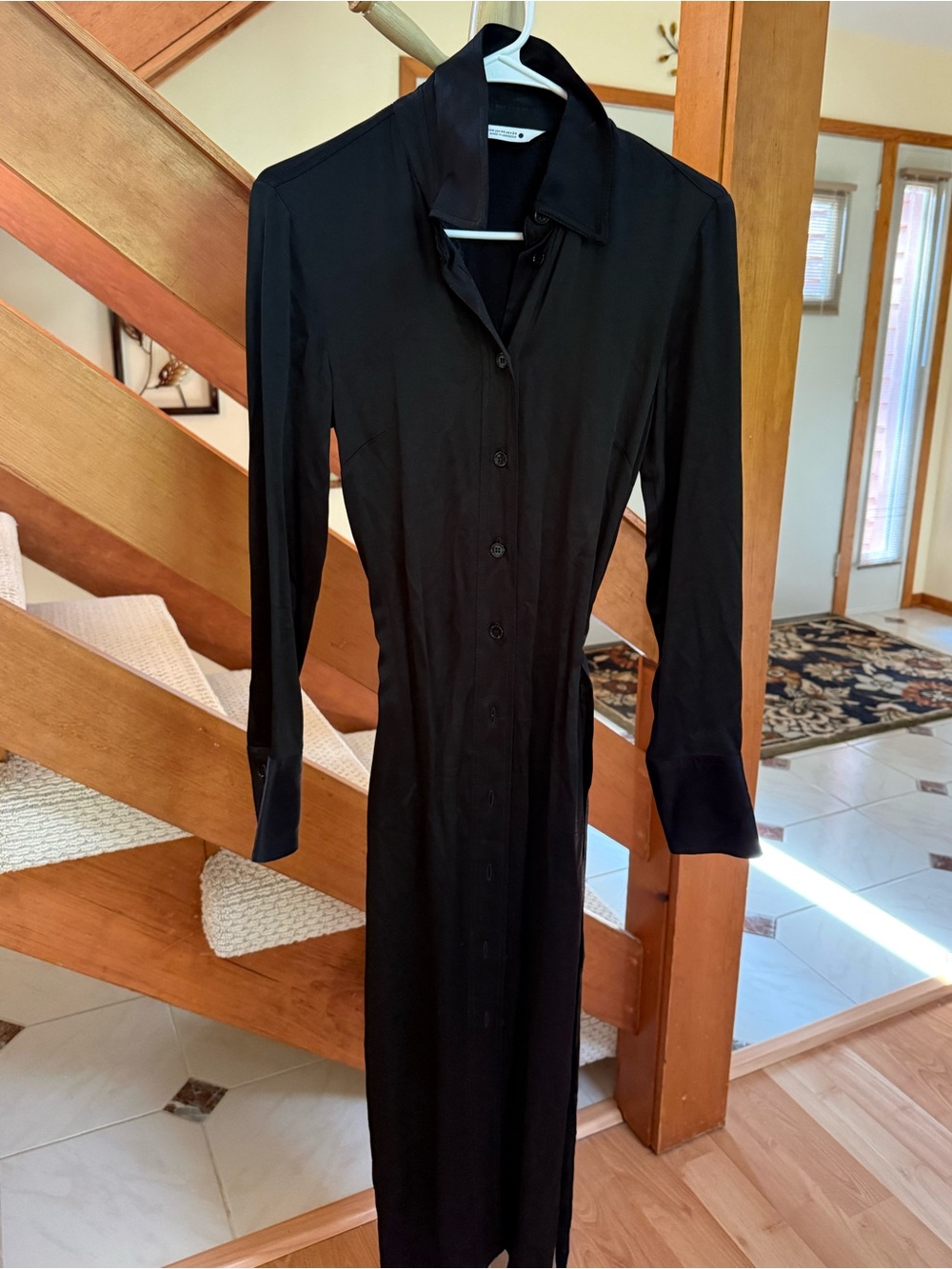 Zara Black Long-Sleeve Button-Front Shirt Dress